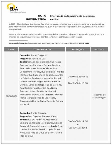 EDA -  INTERRUPÇÃO NO FORNECIMENTO DE ENERGIA - FENAIS DA LUZ