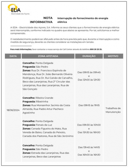 EDA -  INTERRUPÇÃO NO FORNECIMENTO DE ENERGIA (Atualização)